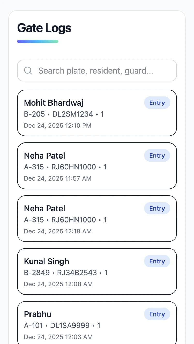 Society vehicle in out gate logs