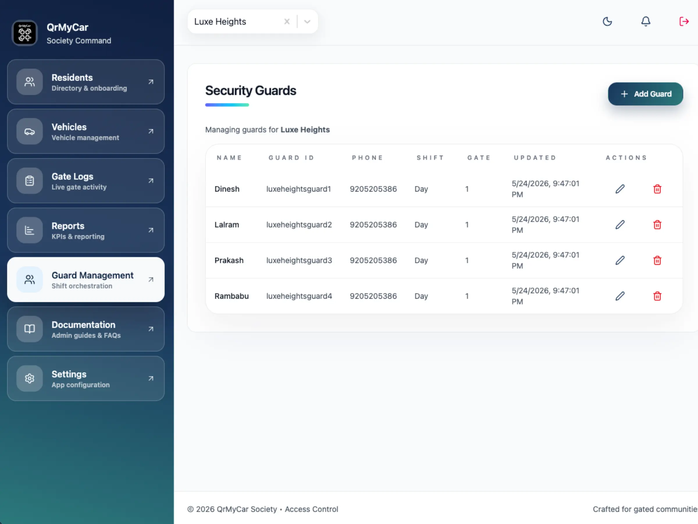 Screenshot: Guard App Interface